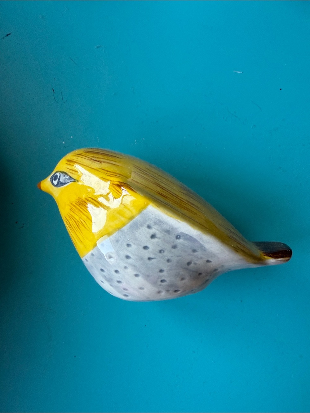 Hand-Painted Yellow Ceramic Bird Figurine
